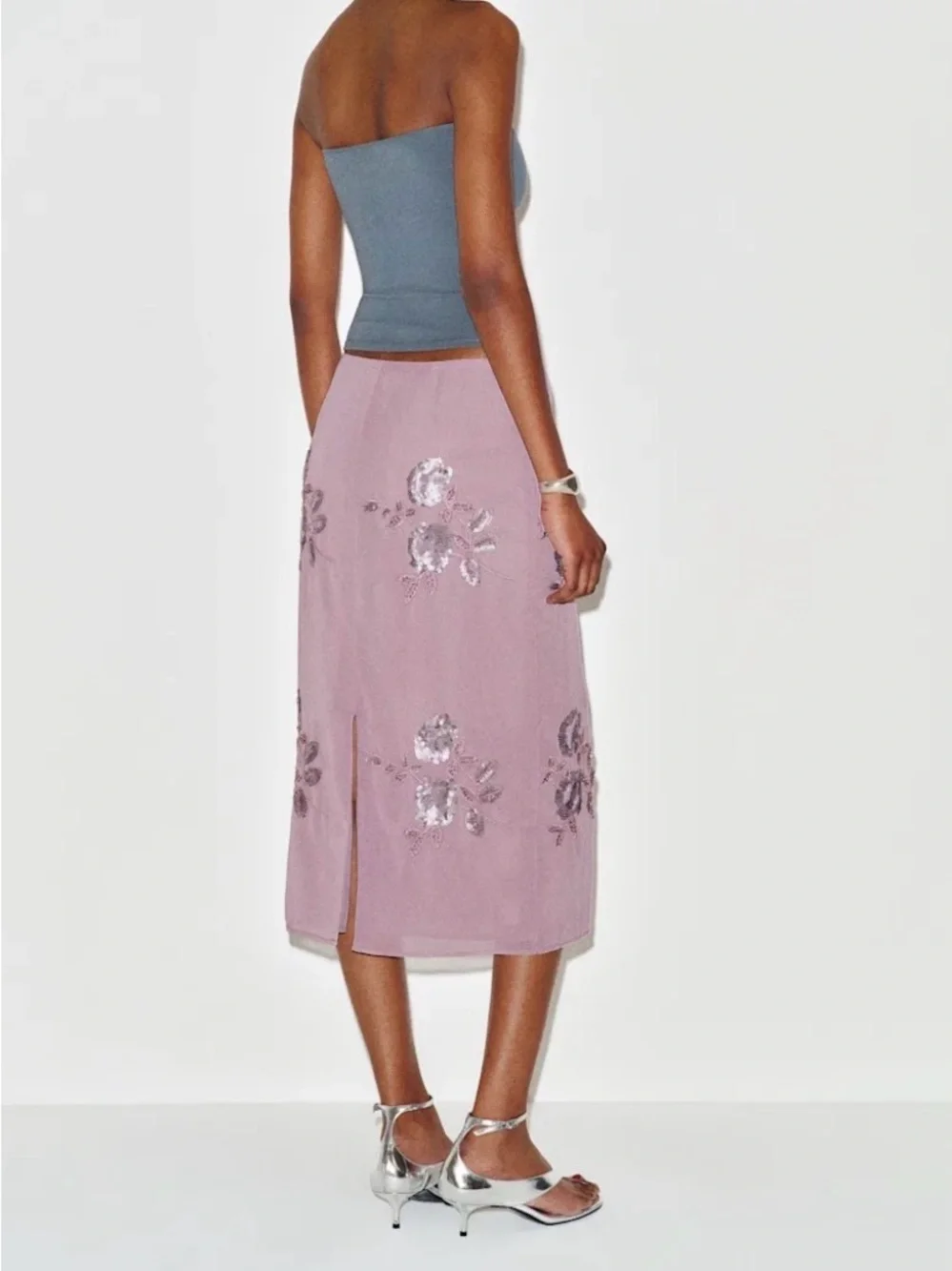 Reformation Women's Purple Helen Low Waist Midi Skirt Embellished Size 4